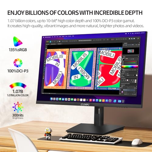 Image of CUNPU 24 Inch 4K UHD IPS Monitor, 185PPI, ΔE < 2, 100% DCI-P3, 1.07B+ Colors, Height Vertical Adjustable Stand, Built-in Dual Speakers, VESA - for Photo Editing, Office Work & Home Entertainment