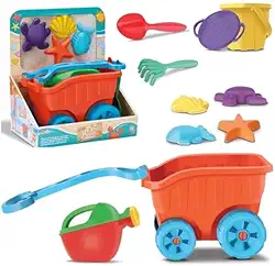 Conjunto de Praia Infantil, Kit com Acessórios, Carriola, Baldinho e Forminhas para Areia