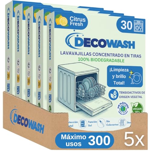 Detergente Lavavajillas Ecológico en Tiras (Máximo 300 Lavados) - Sin Plásticos, Fosfatos ni Cloro. Biodegradable, Vegano y Seguro. Limpieza, Abrillantado, Protección y Cuidado Antical