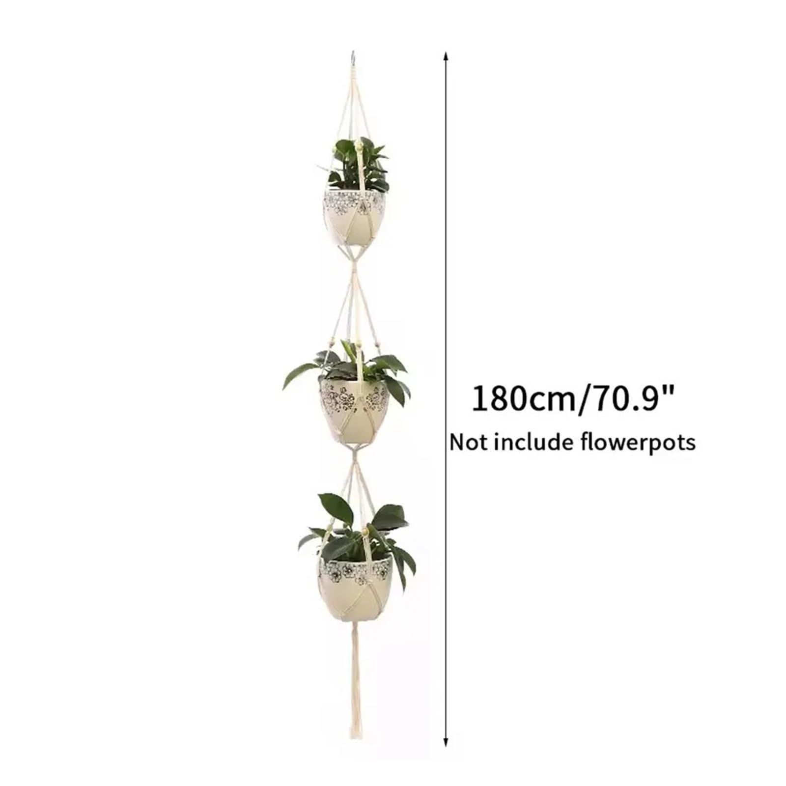 Suspension Macramé pour Plante Plante Suspendue à la Main Macramé Cintre Pot de Fleur Planteur Décoration Murale Cour Jardin Suspendu Panier Suspendu(Off White-E)