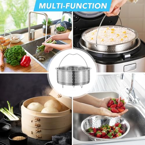 Image of SAMEZONE Stainless Steel Steamer Basket with Handle & Raised Legs - Multi-Purpose Food Steaming Basket for Instant Pot, Vegetables, Dumplings, Seafood & Fruits