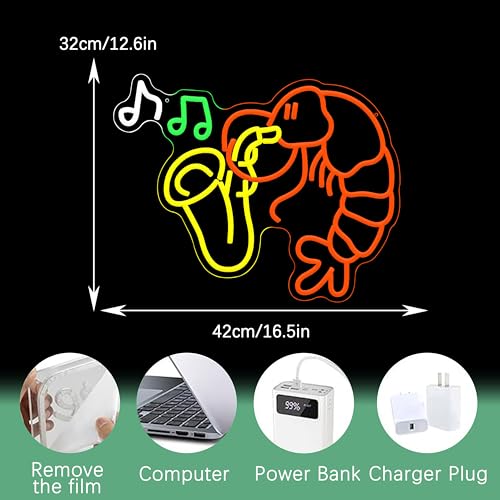 Image of Lobster Saxophone Neon Sign Dimmable Music Crawfish LED Light Sign Shrimp Jazz Neon Light for Bar Man Cave Party Music Room Shop Seafood Restaurant