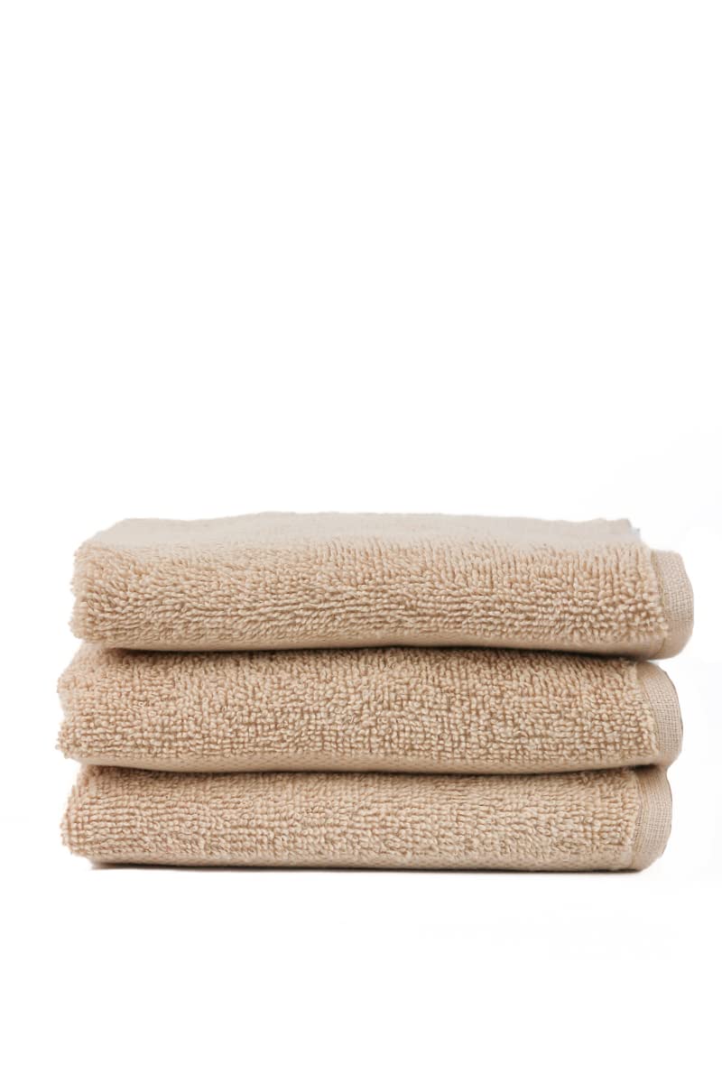 Taka Fabrics 3 Pieces Wave Collection Ultra Soft and Highly Absorbent 100% Turkish Cotton Towels Bath, Hand, Kicthen Facecloth Sauna Pool Guest Towels Sets (50x30cm - 3 Pieces, Champagne)