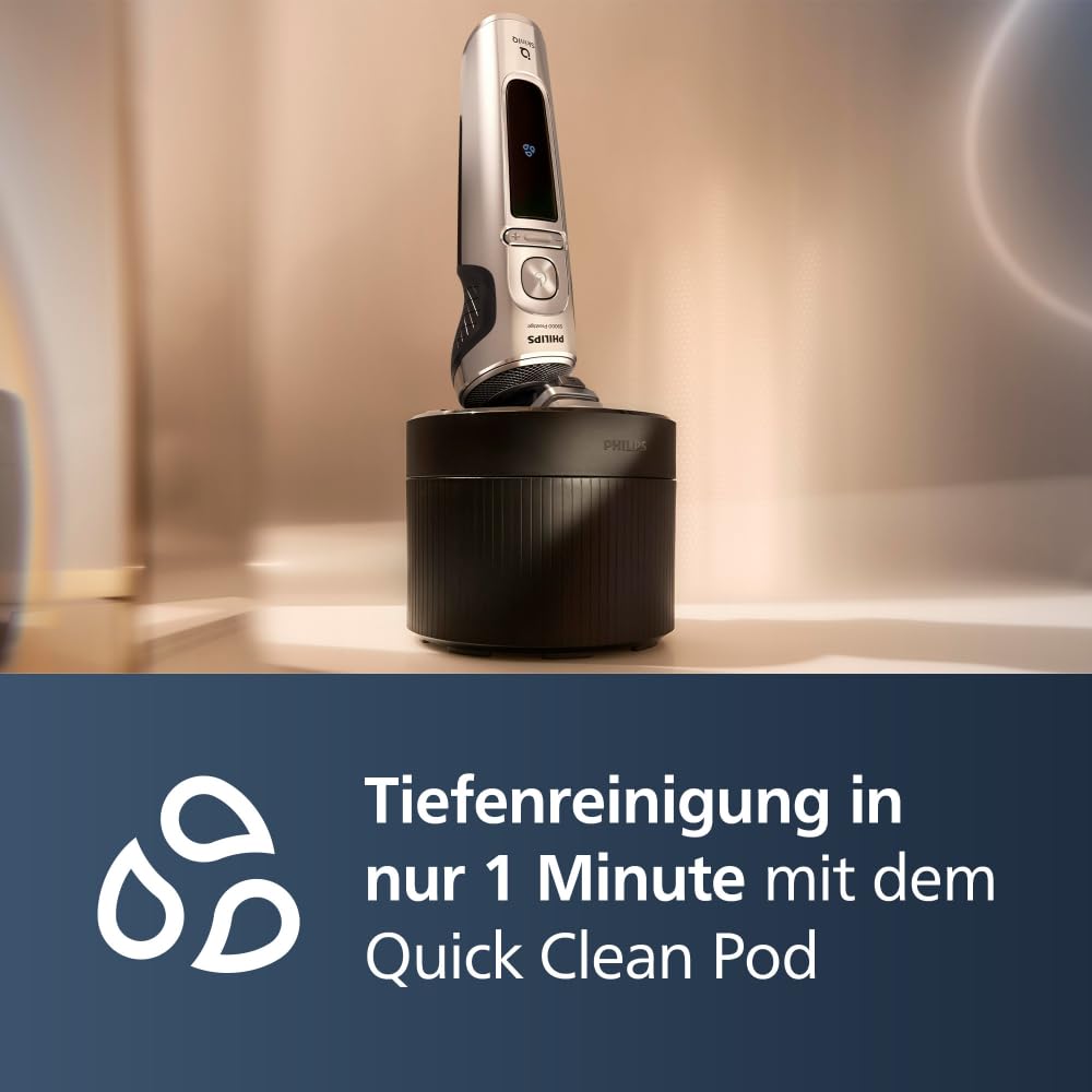 PHILIPS Rasierer S9000 Prestige Elektrischer Nass- und Trockenrasierer SkinIQ-Technologie Lift & Cut-Rasiersystem Bartstyler Reinigungsstation Qi-Ladepad Modell SP9885/35