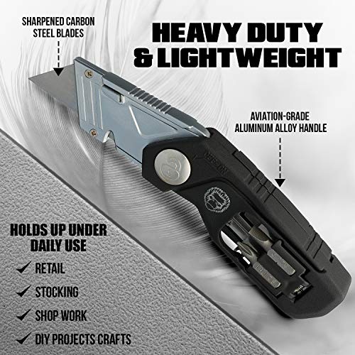 Image of Folding Utility Knife & Box Cutter Combo with Screwdriver Bits, Wire Stripper, Quick-Change Blades, Belt Clip & Refills - Versatile Everyday Carry Tool