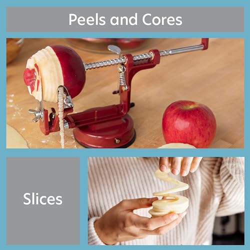 Image of Apple Peeler and Corer by Cucina Pro - Long Lasting Chrome Cast Iron with Countertop Suction Cup | Countertop Hand Crank for Fruits, Potatoes or Veggies, Picking Season- Pie, Treat Dessert Baking, Must Have Fall Kitchen Tool