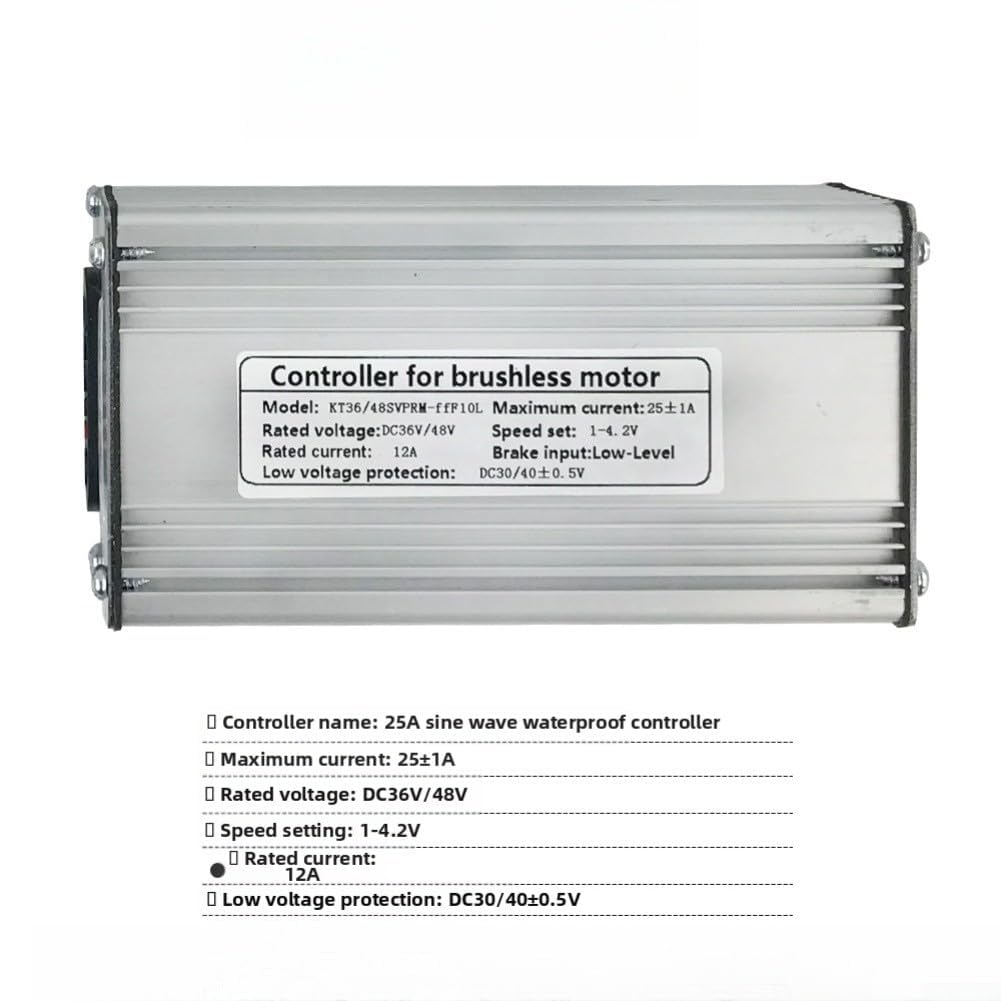 Controlador de onda sinusoidal de 36 V 48 V 25 A para KT E-Bike 750 W motor sin escobillas con línea de luz, pieza de bicicleta eléctrica impermeable de 9 pines, funda de aluminio compacta para