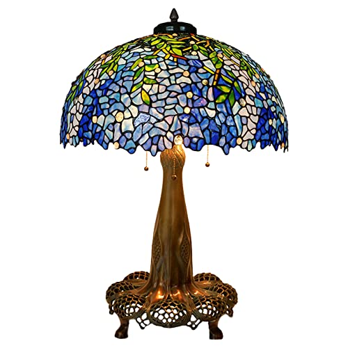 FASNA Tiffany Style Table Lamp, 20Inch Wide Wisteria Pattern Glass Lampshade Antique Nightstand Light for Living Room Bedroom Study Desk Decorative,Copper FASNA Tiffany Style Table Lamp, 20Inch Wide Wisteria Pattern Glass Lampshade Antique Nightstand Light for Living Room Bedroom Study Desk Decorative,Copper