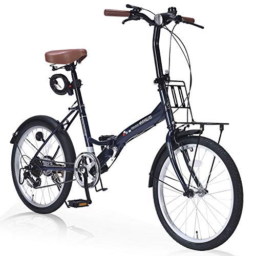 マイパラス折畳自転車 20インチ シマノ製6段変速LEDライト ワイヤーロック フロントキャリア付 おしゃれな4色カラー M-209OSII インディゴ