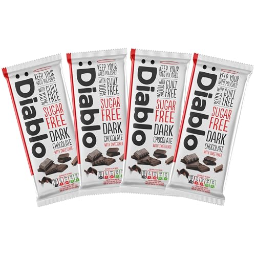 Diablo No Added Sugar Dark Chocolate Bar – Maltitol Sweetened, Low Carb & Gluten-Free Treat, Ideal Snack for All – Celebrate Any Occasion, Birthdays, Valentine’s, Anniversary – 85g, 4 Packs