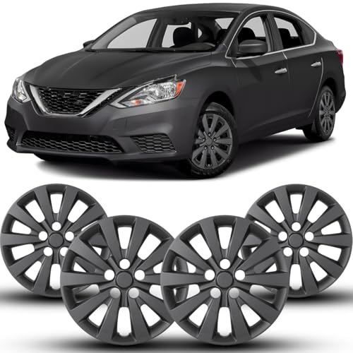 Image of Winjet Hubcaps 16 Inch Wheel Covers for Nissan Sentra 2013-2019 [ 2013 2014 2015 2016 2017 2018 2019 Nissan Sentra] & [2011-2017 Nissan Leaf] Wheel Rim Covers (16 Inch Set of 4, Black Matte)