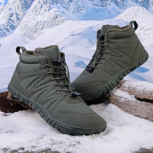 Image of Men's and Women's Barefoot Hiking Boots | Zero Drop Winter Snow Boots with Wide Toe Box | Slip-On Waterproof Ankle Booties | Minimalist Five-Finger Sneakers for Outdoor Hiking and Walking