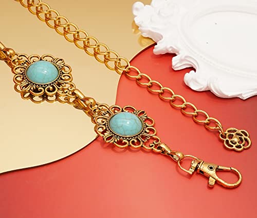 Concho Chain Belt for Women Turquoise Metal Waist Belts Hollow Out Stone Chain Belts Adjustable Western Chain4