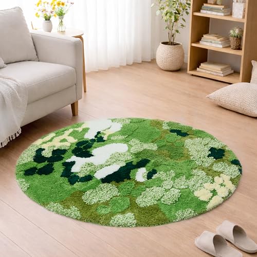Tapete redondo musgo 100 cm verde con base antideslizante miniatura 1