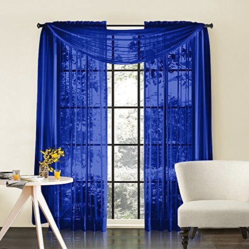 Redbirdlinen 1pc Royal Blue Sheer Valance Scarf 216