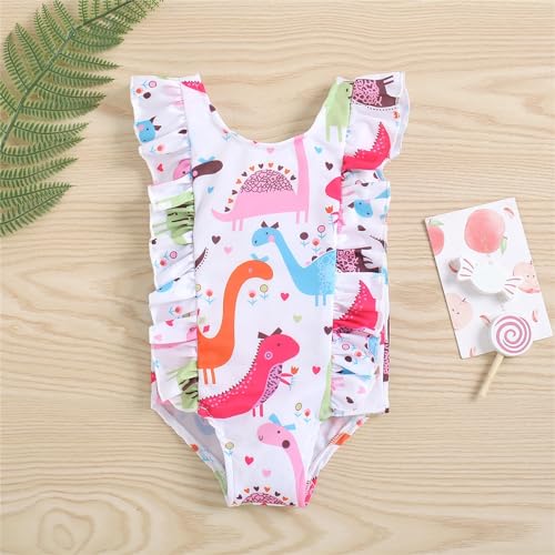 Toddler Girls One Piece Swimsuits Ruffle Trim Bathing Suit Funny Dinosaur Swimwear Baby Girls Swimsuit Swimming Suit2
