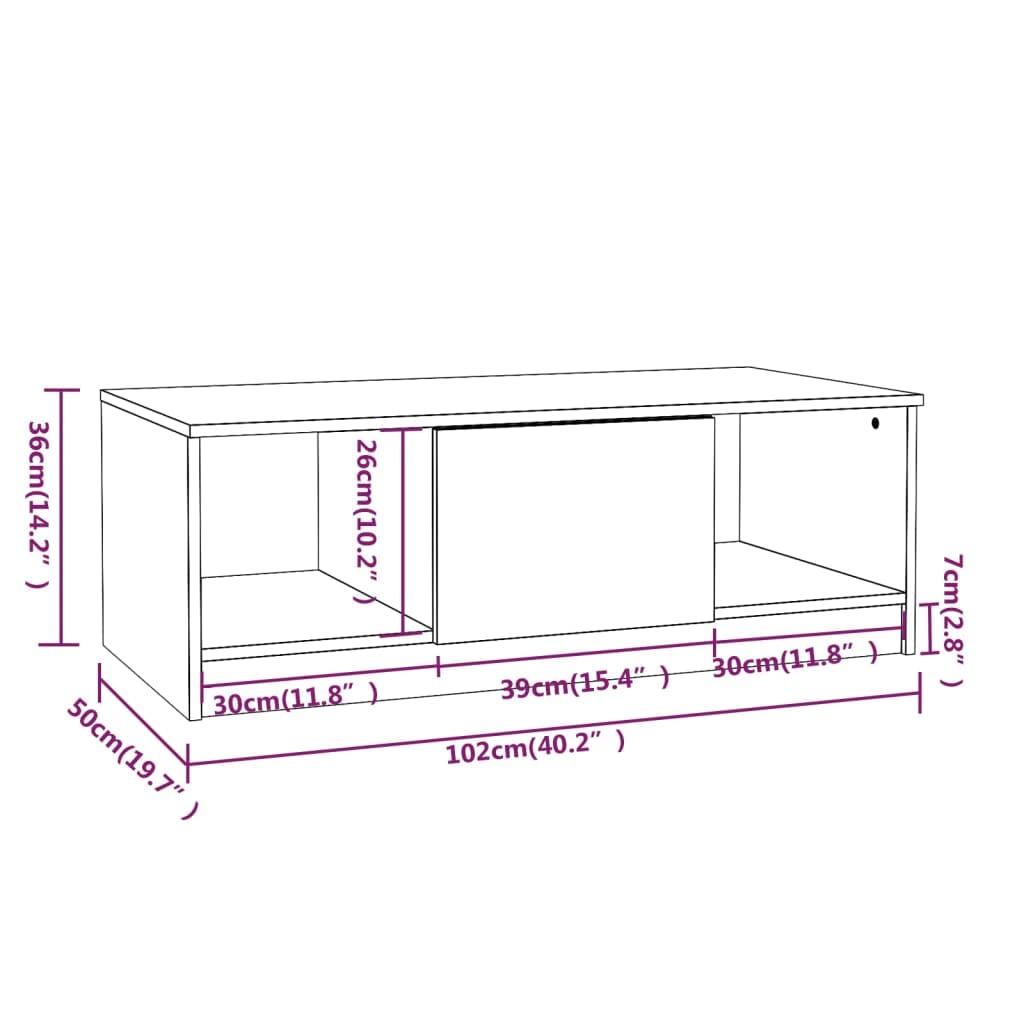 vidaXL Stolik kawowy, biały 102x50x36 cm, materiał drewnopochodny, stolik do salonu, stolik przed kanapę, stolik na telefon, stoliki do salonu