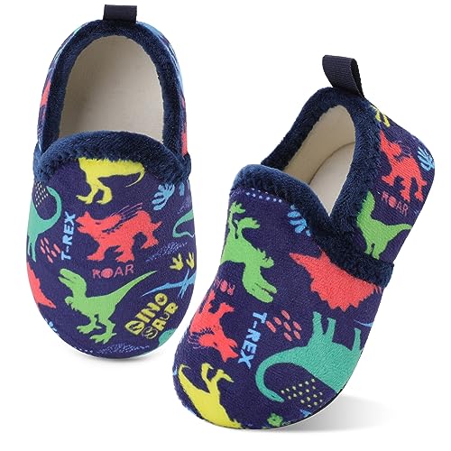 Image of XIHALOOK Toddler Boys Girls House Slippers Indoor Home Bedroom Shoes Warm Socks for Kids Dinosaur, 8.5-9 Toddler