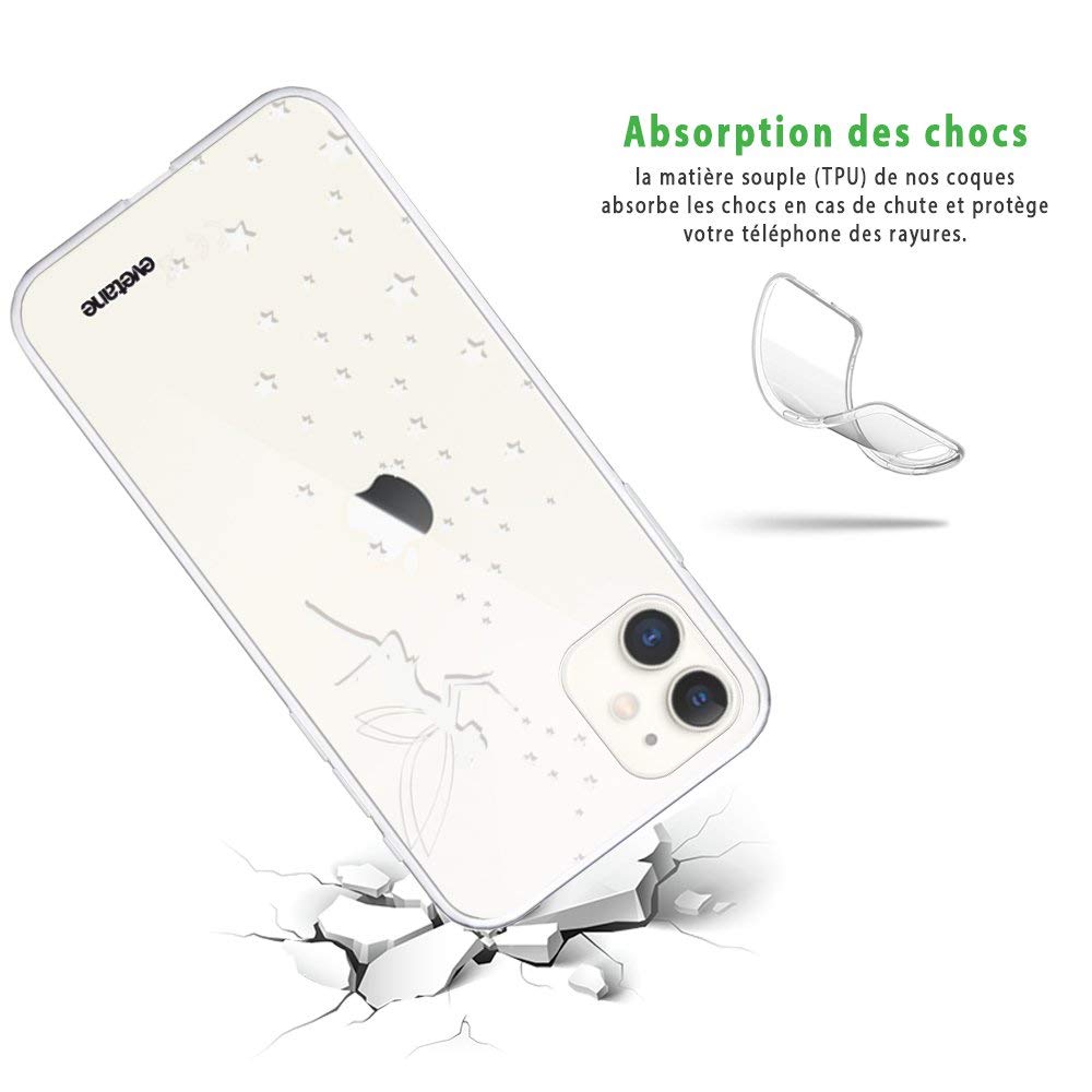 Evetane Cover compatibile con iPhone 12 Mini morbida in silicone resistente ultra sottile protezione trasparente laterale glitterata fantasia alla moda