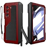 YQODSZ for Samsung Galaxy Z Fold 5 Metal Case with Fold5 S Pen Holder, Rugged Heavy Duty Z Fold 5 Case Screen Protector Kickstand Full-Body Protection Z Fold 5 5g Phone Case Red