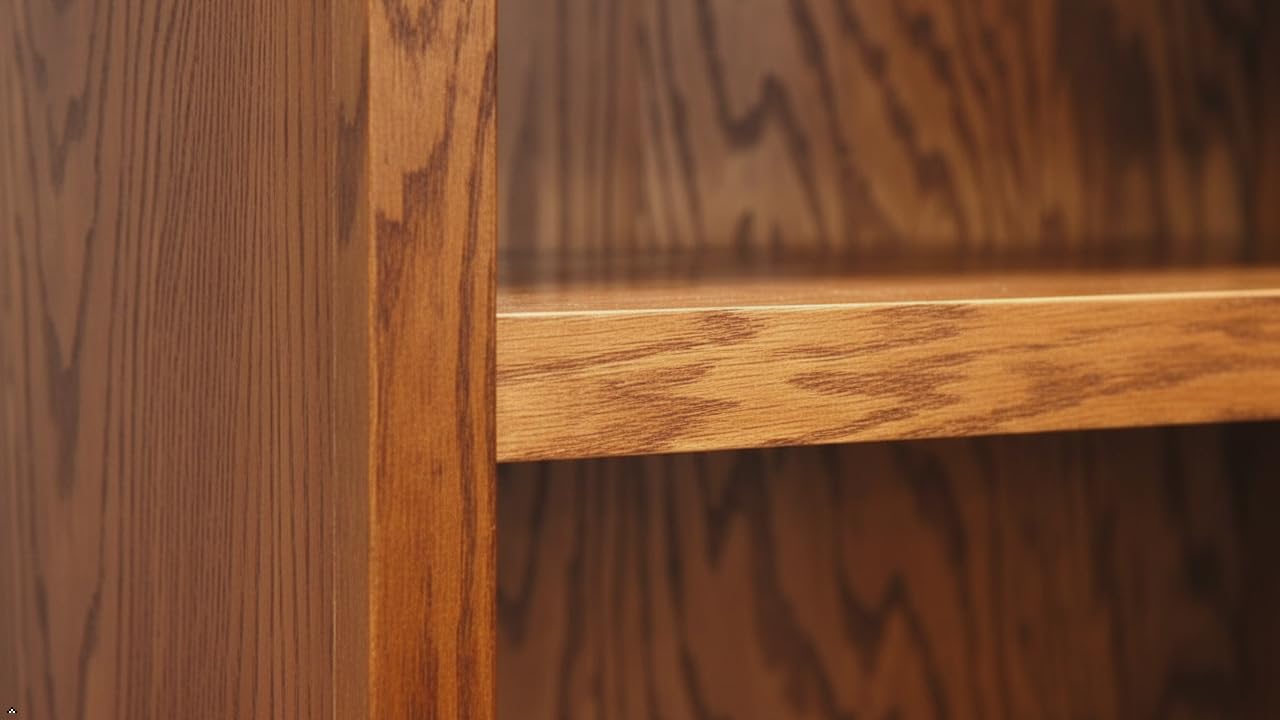 BOWERY HILL 36" Tall 6-Shelf Double Wide Wood Bookcase, Dry Oak Finish, Genuine Wood Veneers and Solid Wood, Adjustable and Fixed Shelves, Durable