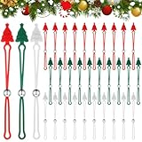 Threehoney 30 Pcs Christmas Ornament Hooks Ornament Hangers Nylon Christmas Tree Hangers in Red, White & Green String Tightening Hooks for Hanging Ornaments Wreaths Stockings Holiday Decor