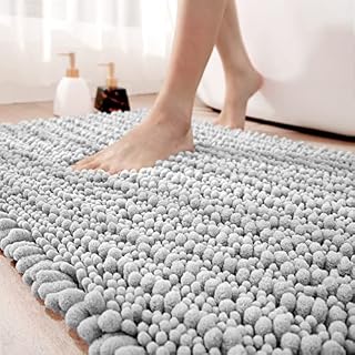 DEXI Non-Slip Bath Mat 40 x 60cm,Chenille Soft Microfibers Bathroom Mat Machine Washable,Water Absorbent Bath Rug Comfortable Floor Mat - Blue