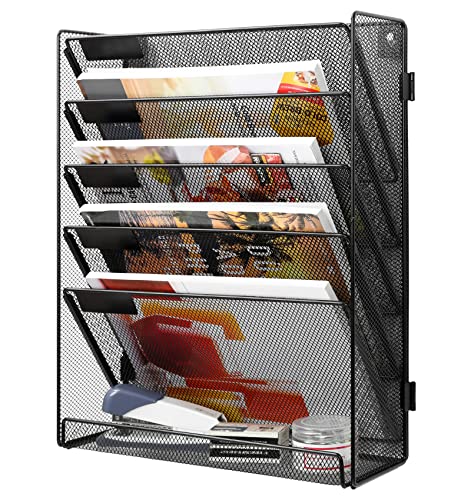 EasyPAG-Mesh-Office-Organizer-5-Tier-Wall-File-Organizer-Assembly-Wall-Mounted-File-Holder-Desk-Vertical-Hanging-Paper-File-Rack-with-White-LabelBlack