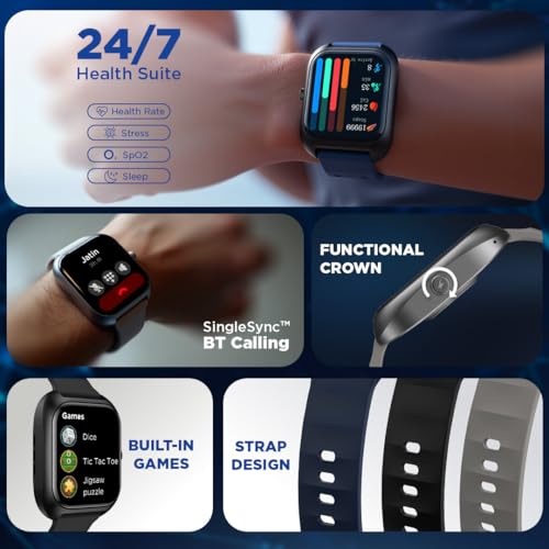 Image of Fastrack Vox Plus 1.85 inch Smart Watch for Men & Women with Ultra VU Display,to-do List,BT Calling, Offline Voice Commands, 24 /7 Health Suite (SPO₂, HRM, Sleep), IP68, Games & Multiple Watch Faces