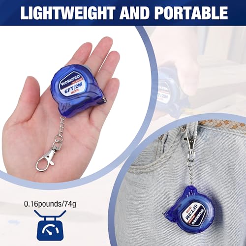 Workpro W002408 Keychain Tape Measure Set, 3 Pcs Inch/Metric Scale Easy Reading Mini Tape Measurement, 6Ft Retractable Pocket Size Small Tape Measure thumb #5
