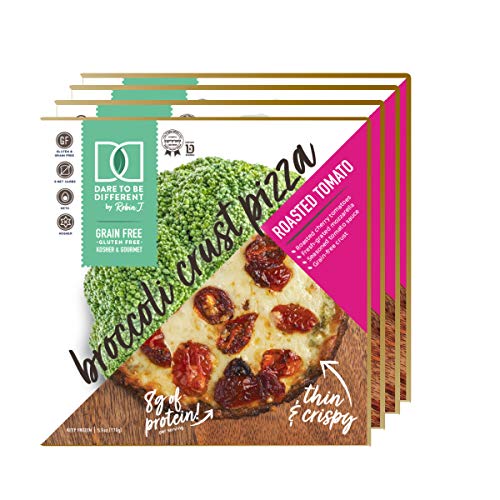 Dare to Be Different Frozen Broccoli Crust Roasted Tomato Pizza - Gluten Free, Grain Free, Low Carb, Slim, Thin, and Crispy Plant Based Kosher - Perfect Pizzas for Keto and Paleo Diet (4-Pack)