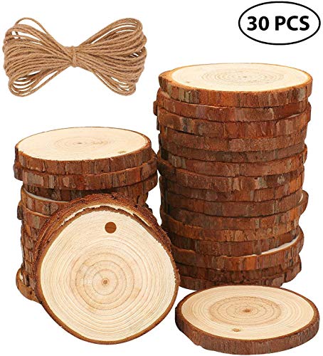 Unfinished Natural Wood Slices 20 Pcs 3.5-4 inch Craft Wood kit Circles Crafts Christmas Ornaments Rustic Wedding Decoration DIY Crafts with Bark for Crafts (Wood Slices 30Pcs 2.8