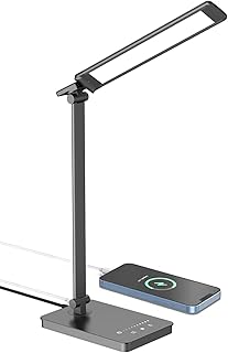 KALAHOL Desk Lamp, Eye-Caring Table Lamp with 10 Brightness Levels x 5 Colour Modes, Dimmable LED USB Charging Timer Function, Touch Control, Study for Home, Reading, Office, Bedroom, Black