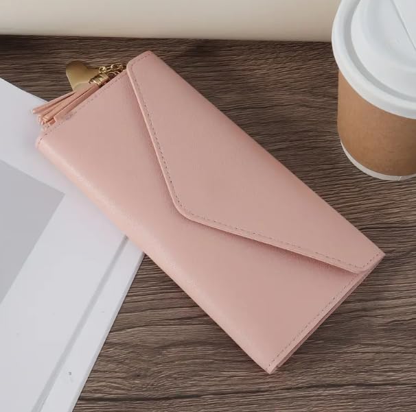 Mothers Day Gifts,Wallet Women, Women’s Stylish Tri-Fold Wallet with Heart Charm – Multi-Card, Coin Pocket, Synthetic Leather & Nylon Lining (Light Pink)2