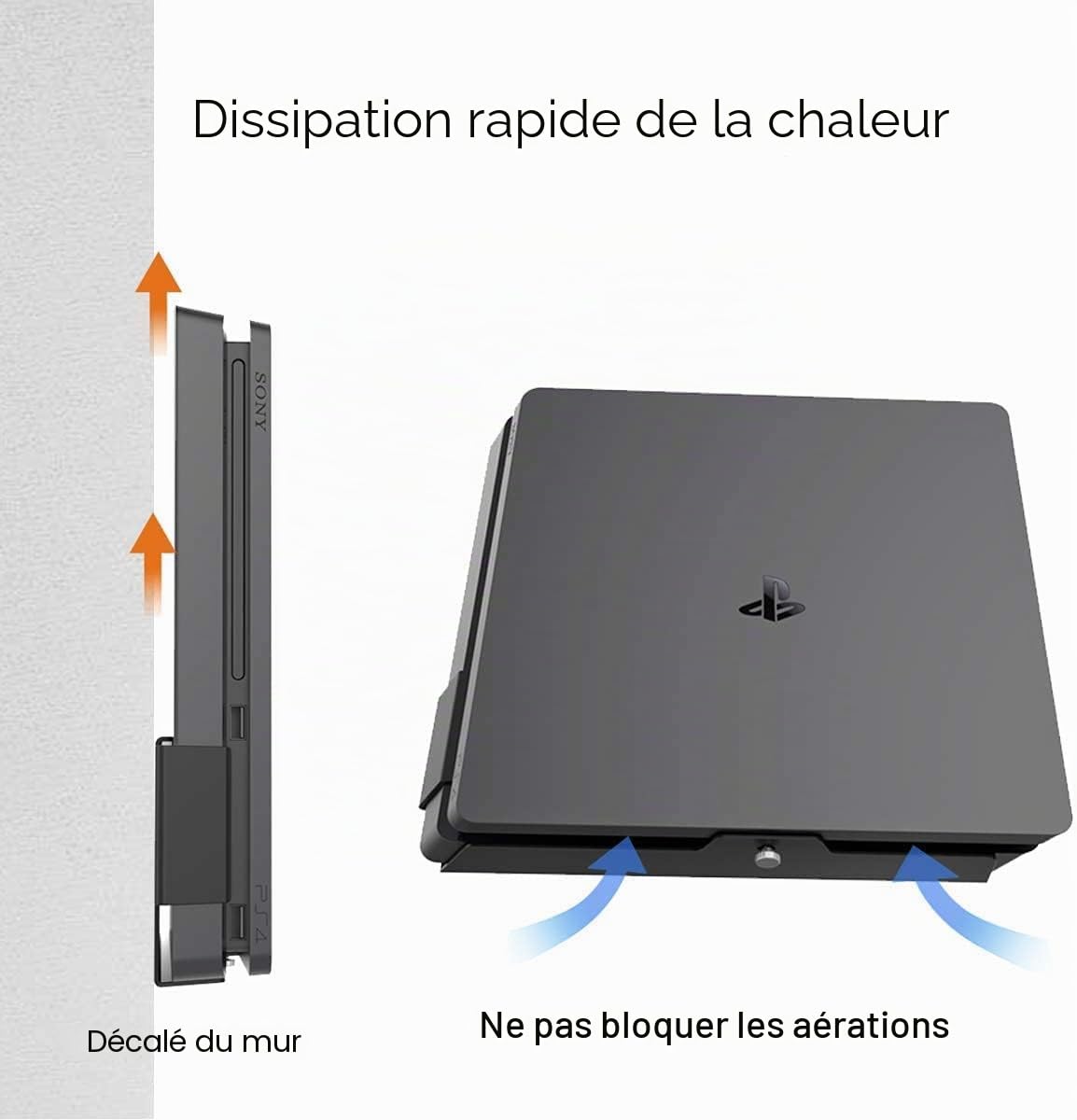Monzlteck Support Mural pour PS-4 Slim, près ou derrière la télévision, Gain de Place, personnalisé pour s'adapter Parfaitement à la PlayStation4 Slim, Facile à Installer