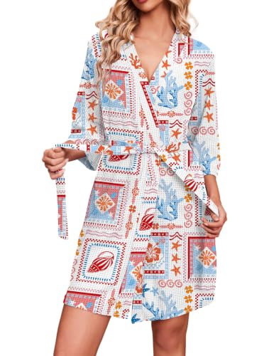 Image of Ekouaer Robes for Women Waffle Knit Bathrobe Soft Lightweight Knee Length Loungewear S-XXL