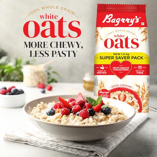 Image of Bagrry's White Oats 1.5kg | Instant Breakfast Cereal | Premium Whole Grain | High Fibre & Protein | Non-GMO & No Added Preservatives | Supports Weight Management & Heart Health | Healthy & Natural | Instant Oats