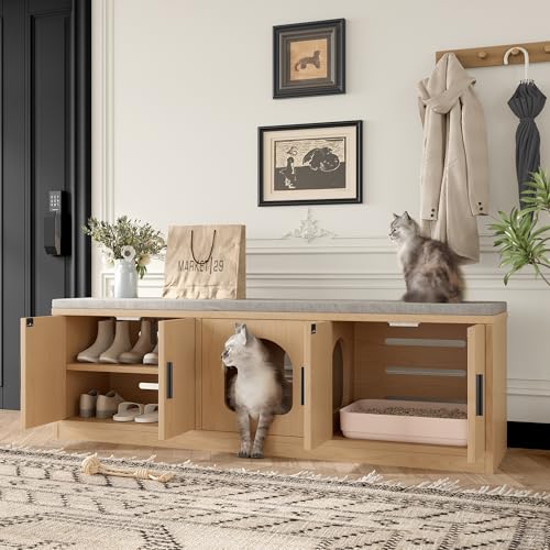 Versteckter Katzenschrank 140 x 40 x 45,5 cm - Integrierter Kratzbaum und Belüftung, Tiermöbel für Flur und Eingangsbereich,Tierhaus, Katzentoilettenschrank,Tiertoilett