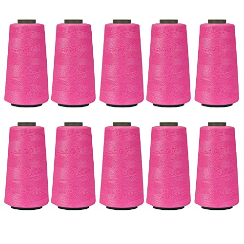 Image of Ace International Exports 3000 m Overlock Polyester Sewing Thread Set Box Yarn Spools Cone Pink (Pack of 10)