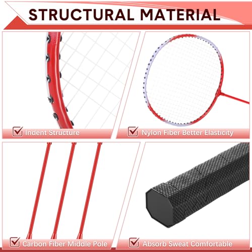 Image of 12 Pack Badminton Rackets Set Including Badminton Racquets, Nylon Shuttlecocks and Carry Bag for Outdoor Backyard Games Beginners