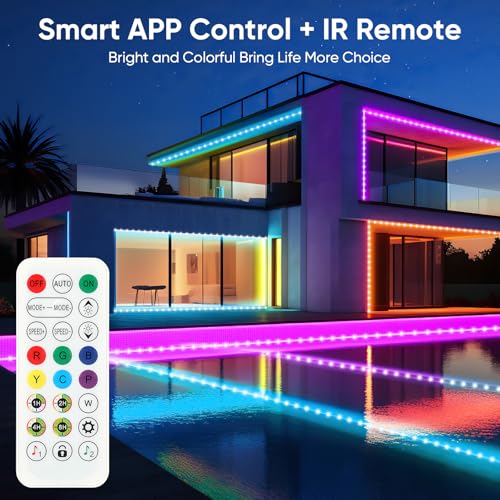 Image of Outdoor LED Strip Lights Waterproof, 100FT (2 Rolls of 50ft) RGB IP67 Led Lights with App and Remote Control, Color Changing Led Rope Lights for Garden, Pool, Patio, Balcony Decor