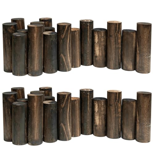 Wood Garden Edging, Natural Wooden Solid Log Fence Border Decorative for Flower Bed Barriers and Landscape Fencing, 6.9 in H x 3.0 ft L, 1.9 in Diameter (2PACK)