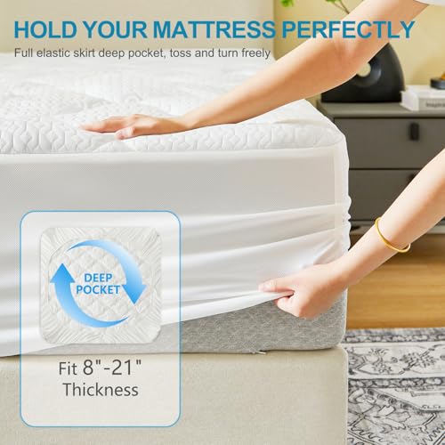 GOLDBOVER Mattress Topper Queen, Ultra Thin Soft Quilted Fitted Mattress Pad Cooling Mattress Cover with Down Alternative Filling Noiseless & Breathable (8-21”Deep Pocket) - image 5
