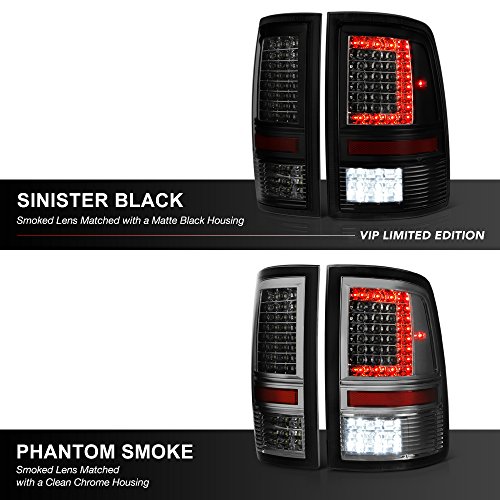Vipmotoz C-Shape Full Led Tail Light Lamp For 2009-2018 Compatible With Dodge Ram 1500 2500 3500 - [Factory Incandescent Model] - Matte Black Housing, Smoke Lens, Driver & Passenger Side #TOP5