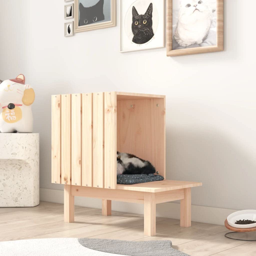 Katzenhaus 60x36x60 cm Massivholz Kiefer Katzenhütte | Gemütlicher Rückzugsort für das Wohnzimmer aus unbehandeltem Massivholz mit natürlicher Holzmaserung.