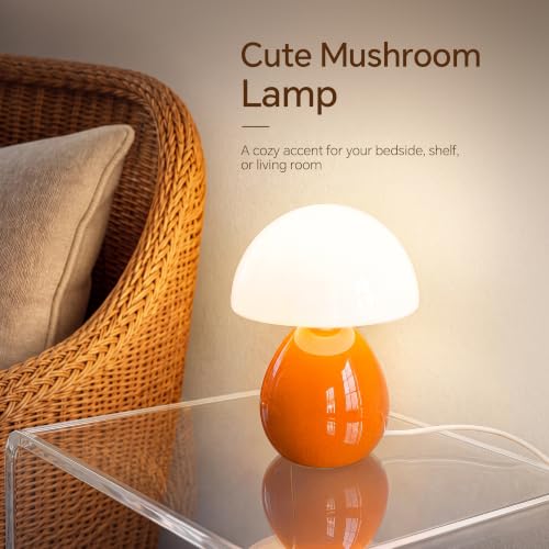 Image of Dawnwake Mushroom Lamp Table Lamp for Bedroom-Small Desk Table Lamps,Orange | Ice Crackle 10.08 inch Mid Century Modern Table Lamps for Living Room Bedroom Decor,Ceramic Lamps for Home Room Decor,Glass Shade
