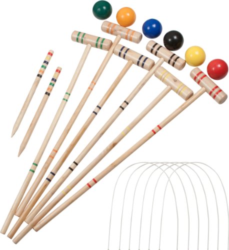 Wooden Outdoors Croquet Set - Pack of 6 - Contains Mallets, Balls, Wickets, Stakes