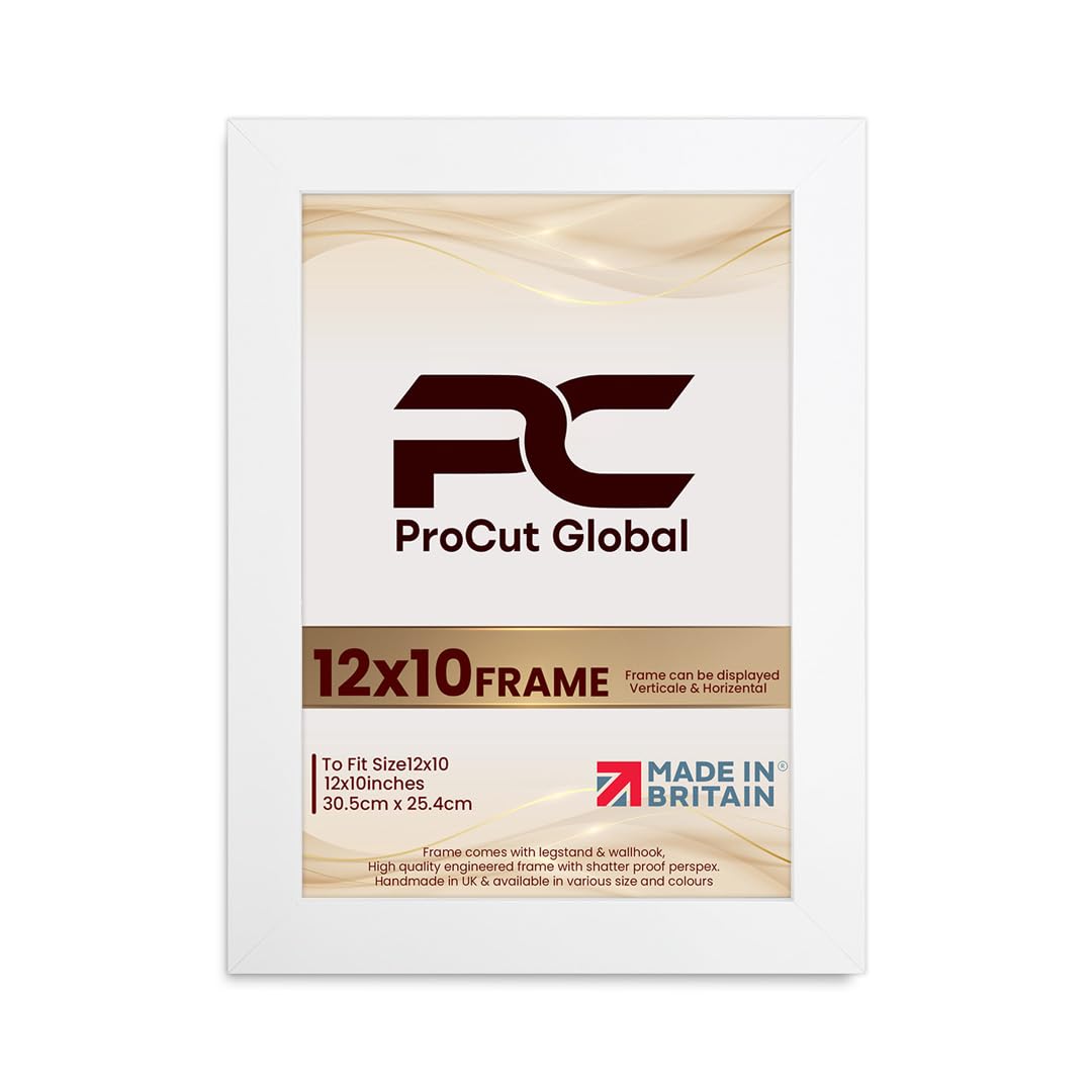 Procut Global 12X10 White Picture Frames - Modern Wooden Photo Frame with Shatterproof Perspex for Wall or Tabletop - Perfect for Posters, Certificates, Prints - Sizes & Colors Available