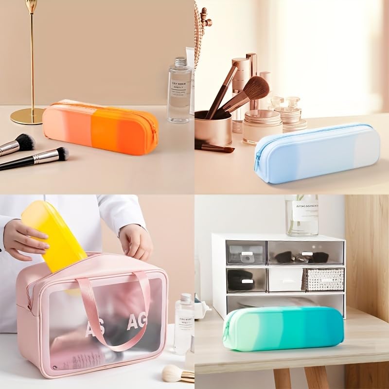 Image of Silicone Pencil Case, Gradient Orange Pencil Pouch, Pencil Case Small, Pencil Pouch Aesthetic, Silicone Pencil Pouch, Pencil Case Aesthetic, Pencil Bag, Pencil Pouch for Women, Makeup Pouch