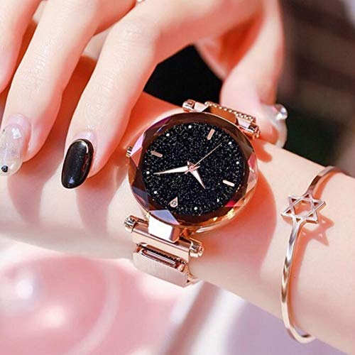 Image of Acnos Premium Black Round Diamond Dial with Generation Rosegold Magnet Belt Analogue Watch for Women Pack of - 1 (DM-ROSEGOLD03)